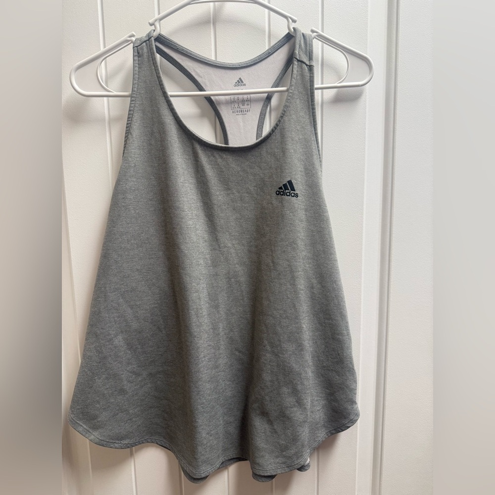 Adidas Aeroready Training Exercise Grey Flowy Tank Top Heather Grey Medium